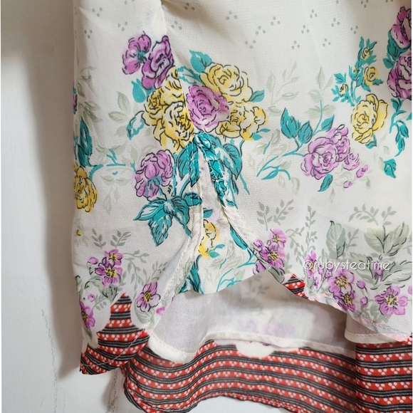 FREE PEOPLE Prairie Floral Dress, Cottage, Crisscross Drawstring,Shirred Waist - Picture 4 of 9